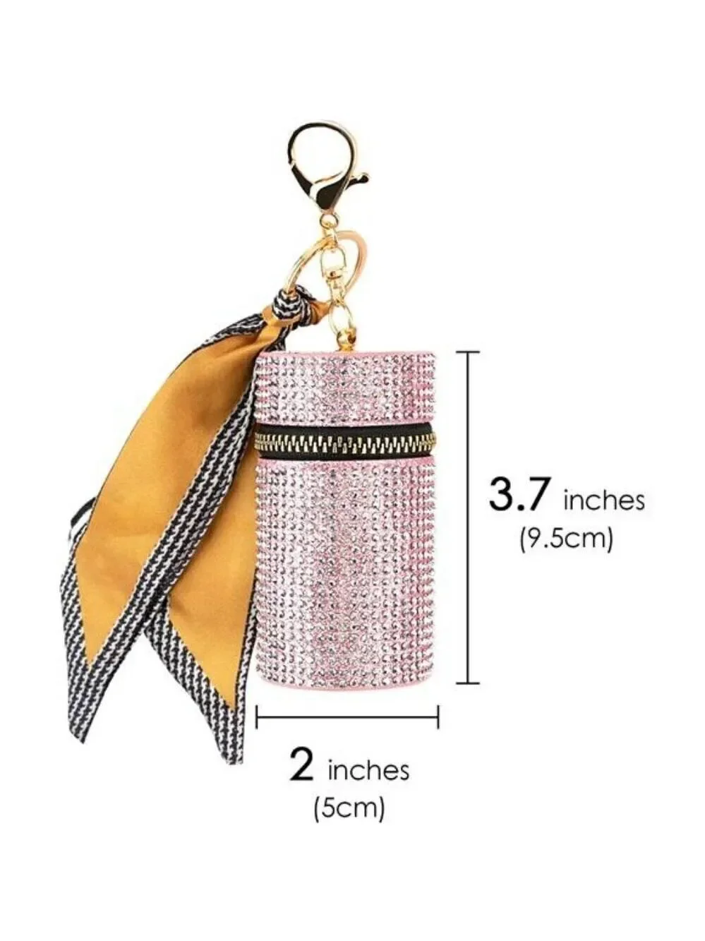 2 Pack Lipstick Case Keychain Leather Diamond Lip Gloss Holder Black & Pink